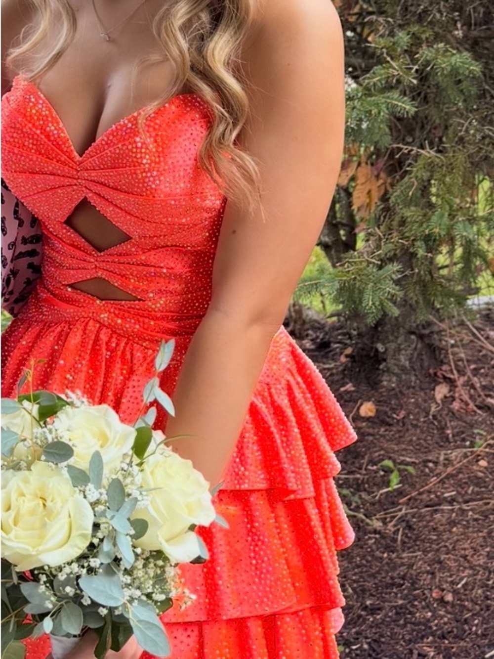 Sherri Hill Orange Tiered Cutout Homecoming Dress